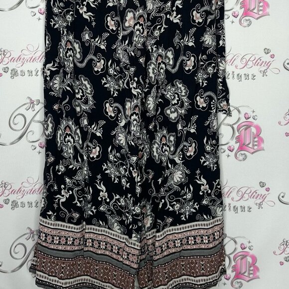 Forever 21 pants flare flowy flower floral black white pink boho hippie - Picture 3 of 8